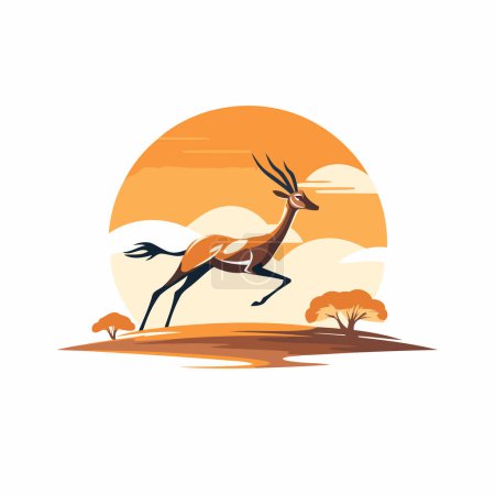 Gazelle in the savanna. Wild animal. Vector illustration