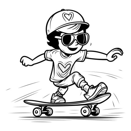 Illustration for Vector illustration of a skateboarder boy in helmet and glasses. - Royalty Free Image