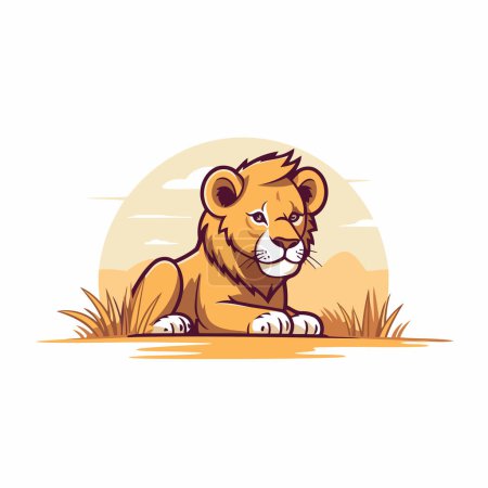 Téléchargez les illustrations : Lion dans la savane. Illustration vectorielle sur fond blanc. - en licence libre de droit