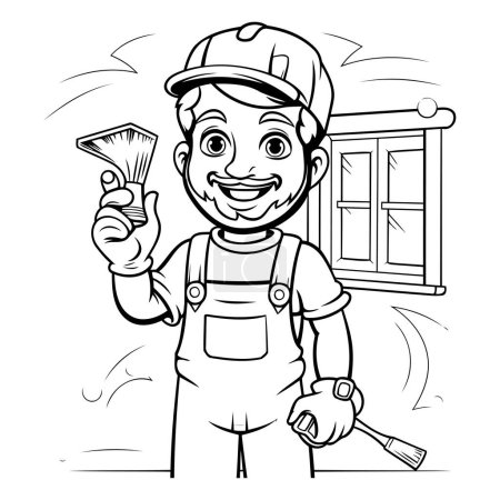 Illustration for Black and White Cartoon Illustration of Happy Male Carpenter or Worker Character for Coloring Book - Royalty Free Image