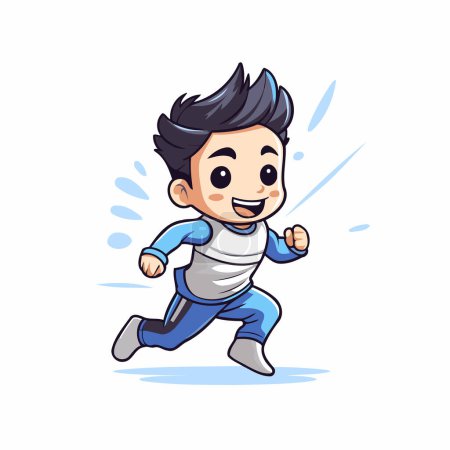 Illustration for Running boy cartoon character vector Illustration isolated on a white background. - Royalty Free Image