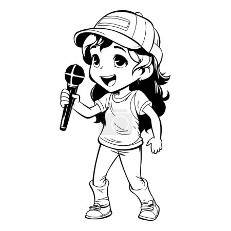 Ilustración de Linda niña cantando karaoke dibujos animados vector ilustración diseño gráfico - Imagen libre de derechos