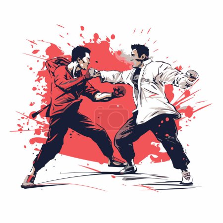 Illustration for Martial arts. Two karate fighters fighting. Vector illustration. - Royalty Free Image