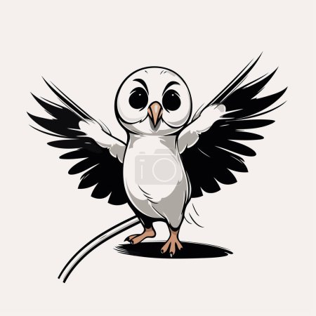 Téléchargez les illustrations : Illustration d'une chouette mignonne aux ailes déployées sur un fond blanc - en licence libre de droit