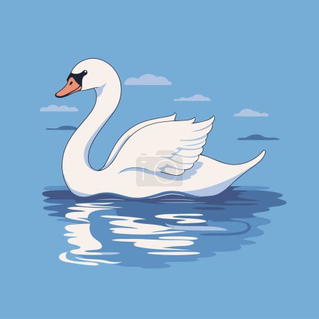 Illustration for White swan on the water. Vector illustration in flat style. - Royalty Free Image