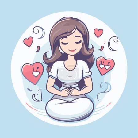 Illustration for Vector illustration of a beautiful woman meditating in lotus position with heart. - Royalty Free Image