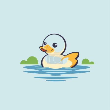 Téléchargez les illustrations : Mignon canard nageant dans l'eau. Illustration vectorielle en style plat - en licence libre de droit