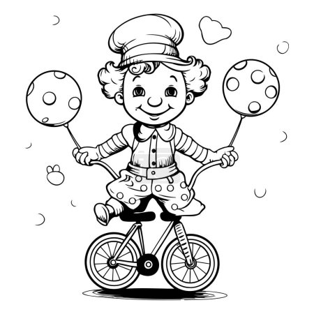 Illustration for Cartoon illustration of circus clown riding a bicycle and juggling balls. - Royalty Free Image