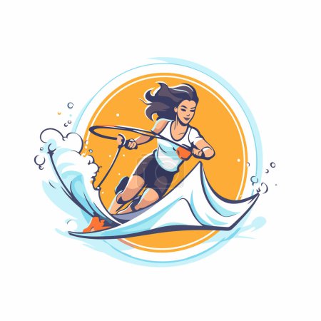 Illustration for Girl wakeboarder riding a wave. Water sport vector illustration. - Royalty Free Image