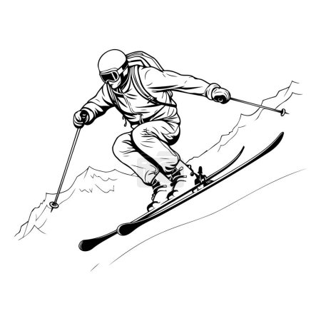 Téléchargez les illustrations : Je skie. Ski alpin skieur. Illustration vectorielle monochrome - en licence libre de droit