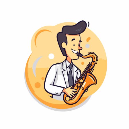 Illustration for Saxophone player. Vector illustration in a flat style on a white background. - Royalty Free Image