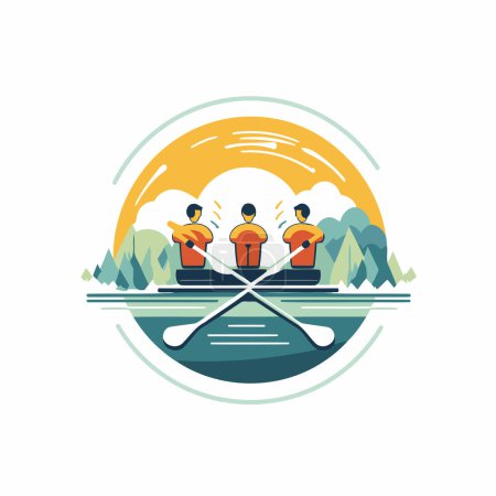 Illustration for Kayaking logo template. Team in the kayak. Vector illustration - Royalty Free Image