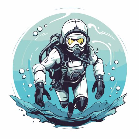Illustration for Diver in scuba diving suit on the water. Vector illustration. - Royalty Free Image