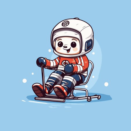 Illustration for Cute little boy in astronaut costume on skis. Vector illustration. - Royalty Free Image