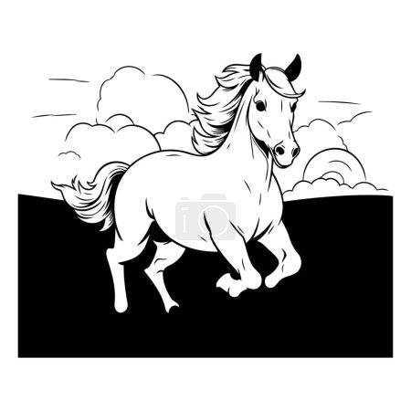 Illustration for Horse black and white vector illustration in black and white colors. - Royalty Free Image