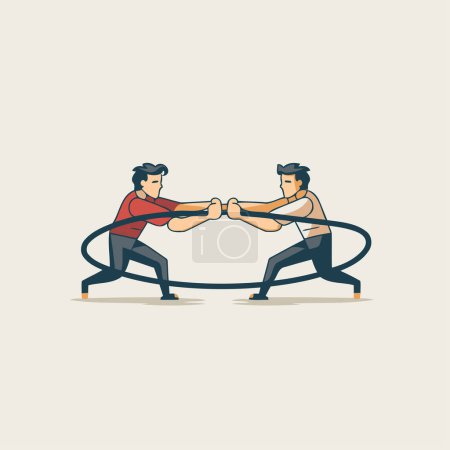 Illustration for Two men fight with battle ropes. Vector illustration in cartoon style. - Royalty Free Image