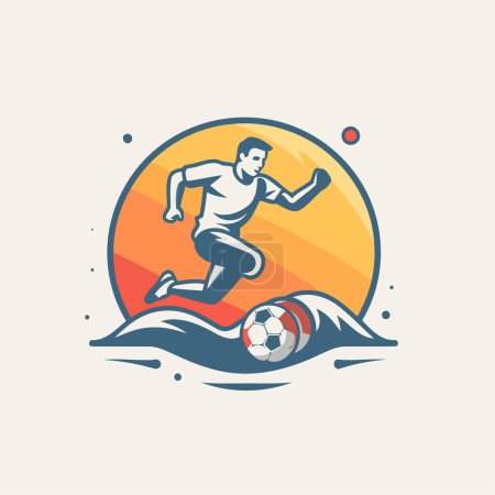 Illustration for Soccer player on the water with ball. vector logo template. - Royalty Free Image