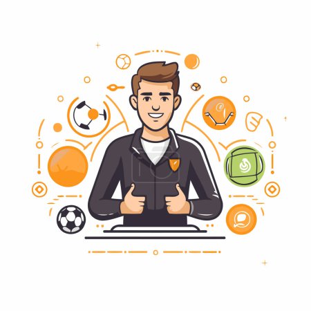 Illustration for Soccer player in sportswear with a soccer ball. Vector illustration. - Royalty Free Image
