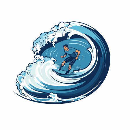 Illustration for Surfer on the wave. Vector illustration of a surfer on a wave. - Royalty Free Image
