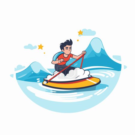 Illustration for Young man riding a watercraft. Vector illustration in cartoon style. - Royalty Free Image