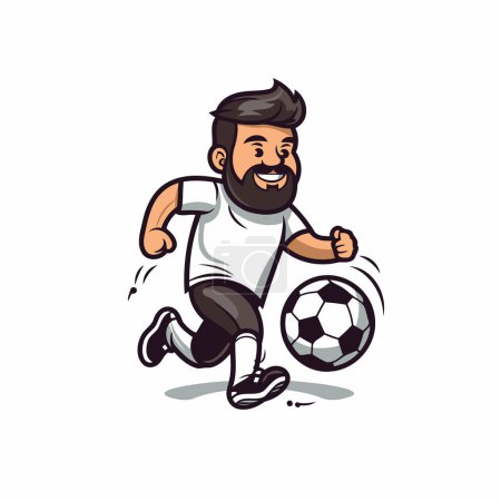 Téléchargez les illustrations : Joueur de football dessin animé avec vecteur de balle Illustration sur fond blanc - en licence libre de droit