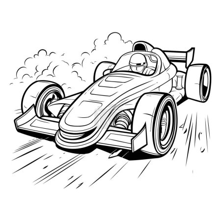 Téléchargez les illustrations : Illustration d'une voiture de course vintage aux couleurs noir et blanc. - en licence libre de droit