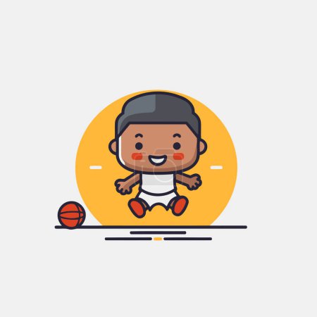 Illustration for Cute little boy playing basketball. Vector illustration in flat style. - Royalty Free Image