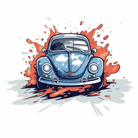 Illustration for Vintage car vector illustration. Hand drawn retro car with splashes and blots. - Royalty Free Image