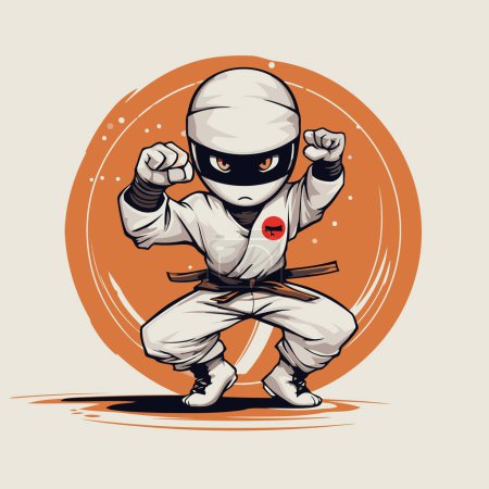 Téléchargez les illustrations : Caricature de combattant de taekwondo. Illustration vectorielle d'un combattant taekwondo. - en licence libre de droit