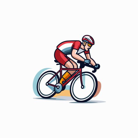 Illustration for Cyclist riding bicycle. flat vector illustration isolated on white background. - Royalty Free Image