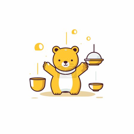 Ilustración de Bonito oso con taza de té. Ilustración vectorial en estilo plano - Imagen libre de derechos