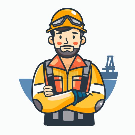 Illustration for Worker in safety vest and helmet. Vector illustration in a flat style. - Royalty Free Image