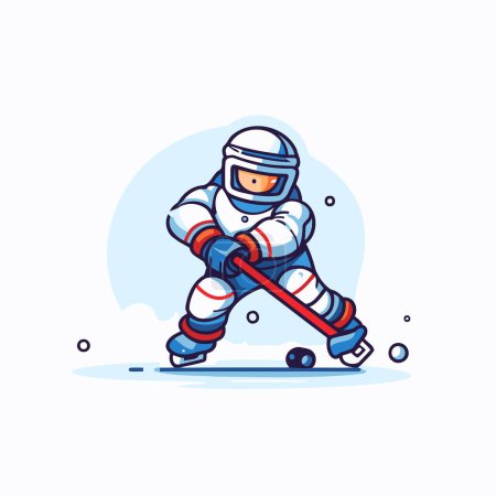 Illustration for Ice hockey player in helmet and gloves. Vector illustration. Line art. - Royalty Free Image