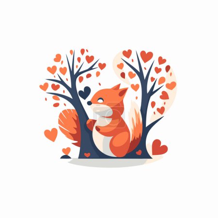 Téléchargez les illustrations : Joli écureuil de dessin animé avec des cœurs. Illustration vectorielle en style plat. - en licence libre de droit