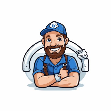 Illustration for Plumber with Pipe Plumbing Service Cartoon Mascot Illustration - Royalty Free Image