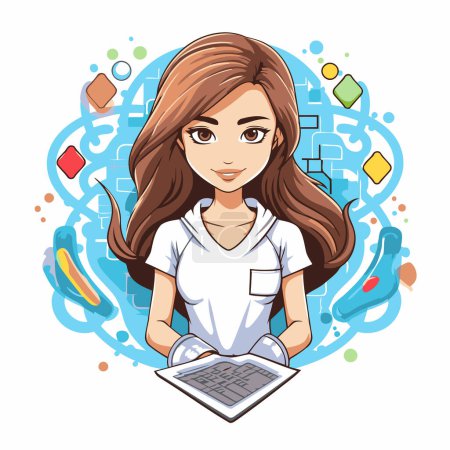 Illustration for Nurse or doctor with laptop. Vector illustration in cartoon style. - Royalty Free Image
