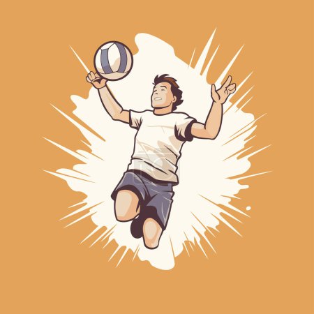 Illustration for Volleyball player jumping with ball. Vector illustration in retro style - Royalty Free Image