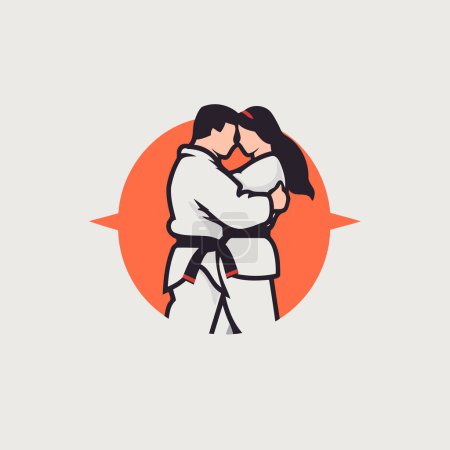 Illustration for Man and woman in kimono. Karate. Vector illustration - Royalty Free Image