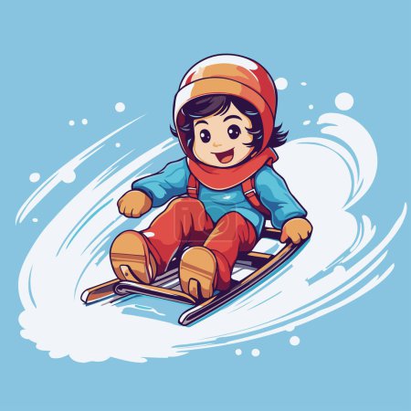 Téléchargez les illustrations : Un skieur sur un snowboard. Illustration vectorielle de bande dessinée. - en licence libre de droit