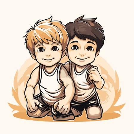 Téléchargez les illustrations : Deux garçons ensemble. Illustration vectorielle d'un garçon et d'un garçon. - en licence libre de droit