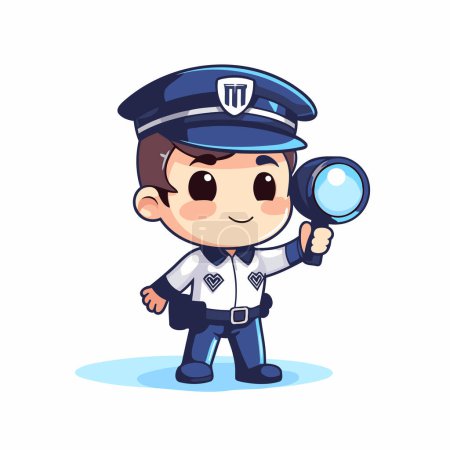Illustration for Policeman holding a magnifying glass. Cute cartoon vector illustration. - Royalty Free Image