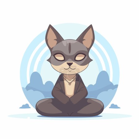 Téléchargez les illustrations : Mignon chat dessin animé assis en position lotus. Illustration vectorielle. - en licence libre de droit