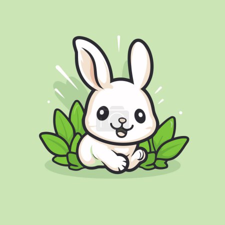 Illustration for Cute bunny with green leaves. Vector flat cartoon character illustration. - Royalty Free Image