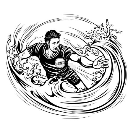 Illustration for Soccer player with ball on the wave. Vector illustration ready for vinyl cutting. - Royalty Free Image