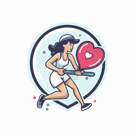 Illustration for Sporty woman running with baseball bat in hand. Vector illustration. - Royalty Free Image