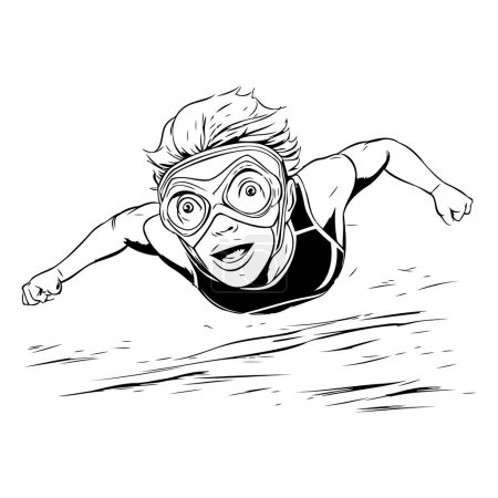 Téléchargez les illustrations : Nageur. Illustration vectorielle en noir et blanc d'un nageur. - en licence libre de droit