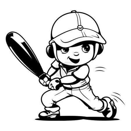 Téléchargez les illustrations : Joueur de baseball - Illustration de dessin animé noir et blanc. Caractère mascotte - en licence libre de droit