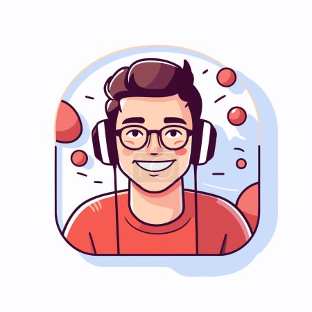 Illustration for Young man listening to music in headphones. Vector illustration in cartoon style - Royalty Free Image