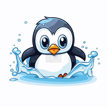 Téléchargez les illustrations : Mignon pingouin nageant dans l'eau. Illustration vectorielle de bande dessinée. - en licence libre de droit
