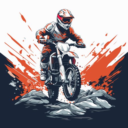Téléchargez les illustrations : Motocross coureur sur la course. Illustration vectorielle d'un motocross. - en licence libre de droit
